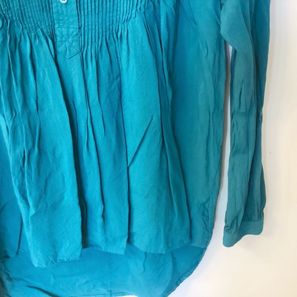 Sundance Long Sleeve Pintuck Crinkle Henley Blouse - Teal - M - Picture 3 of 7